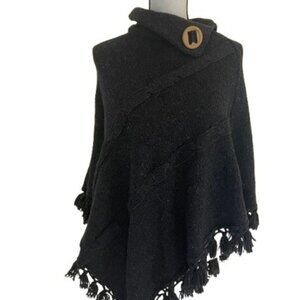 Handcrafted Deep Grey Cable Knit Cape from Portugal, Ladies- One Size